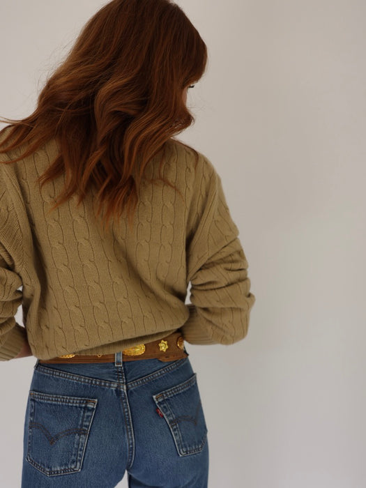 BROWN SUEDE & GOLD BELT