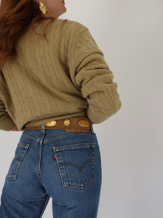 BROWN SUEDE & GOLD BELT